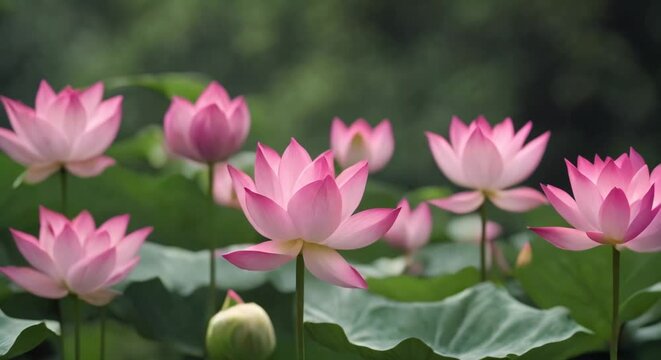 pink lotus flowers in pond . Generative AI