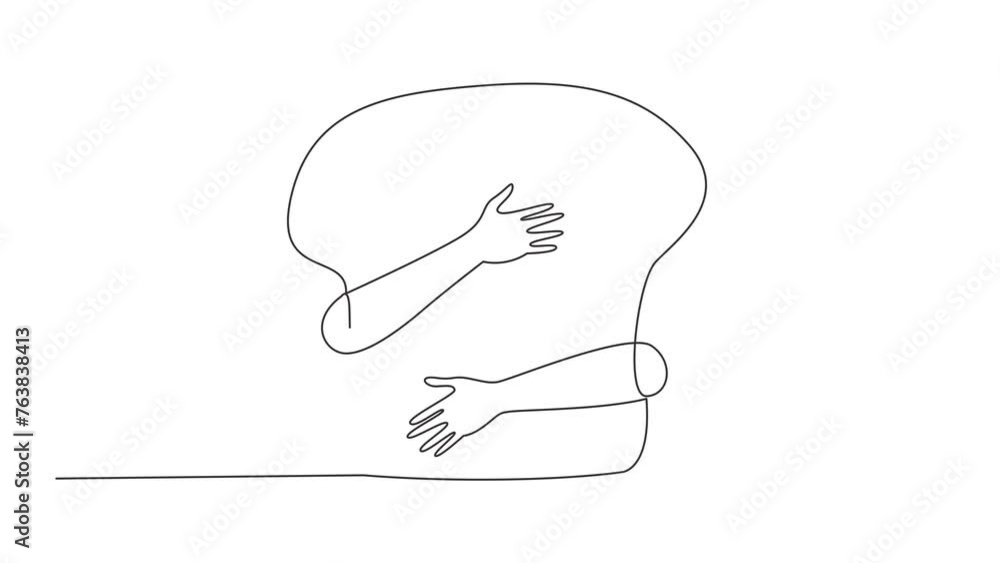 Poster animated self drawing of single one line drawing human hands hugging bread. foods made primarily fro