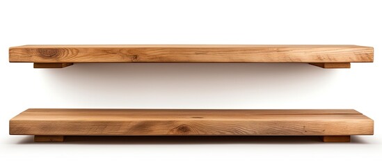 Two rectangular brown wooden shelves are placed next to each other on a white background, showcasing the natural beauty of the wood grain