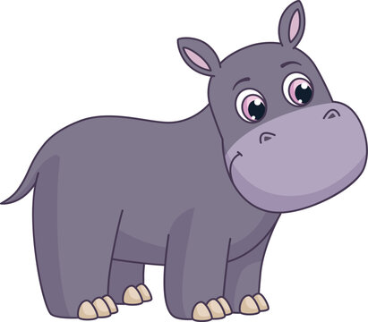 Cute baby hippo character. Cartoon african animal