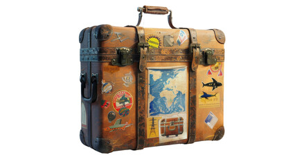 Suitcase Covered with Stickers Illustration on Transparent Background, PNG Format