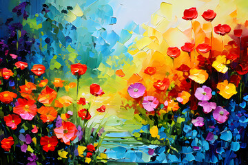 color flower painting using a palette knife. impasto, impressionist