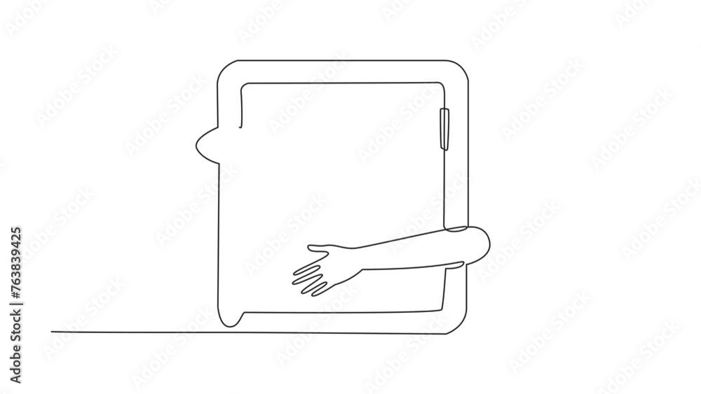 Poster animation of one line drawing of continuous one line drawing of hands hugging safe deposit box. conc