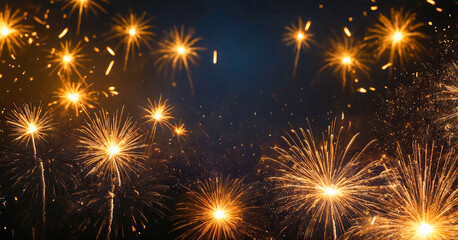 Naklejka premium Golden spark of light against black background, reminiscent of firework, perfect for celebratory posters or event templates.