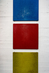 Multicolored background, red, blue, yellow Squares on a white background