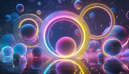 Background with neon circles 3d