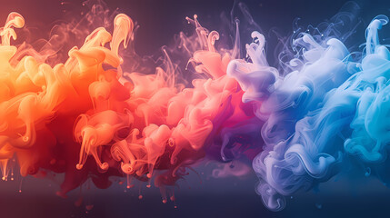 A vibrant colorful background with smoke in the colors of red, orange and blue; 3d