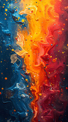 Abstract colorful paint background; A mixture of colors; Mobile phone wallpaper; Blue, orange and red - obrazy, fototapety, plakaty