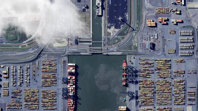 Antwerp (Anvers, Antwerpen) Port (Harbour) Shipping Ships and Containers Drone Aerial View. The Port of Antwerp is the second largest container port in the world