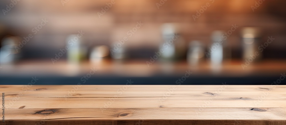 Poster a hardwood table is featured prominently in the foreground, with a blurred background adding depth. 
