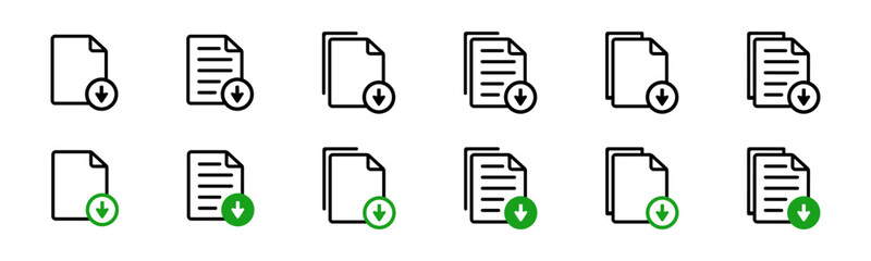 Document with download icon illustration. Simple note symbol. Isolated graphic illustration upload page. Paper list icons in vector design flat style