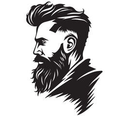 Bearded Man in cartoon, doodle style . Image for t-shirt, web, mobile apps and ui. Isolated 2d vector illustration in logo, icon, sketch style, Eps 10, black and white. AI Generative