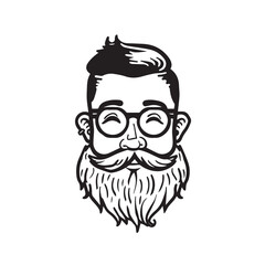 Bearded Man in cartoon, doodle style . Image for t-shirt, web, mobile apps and ui. Isolated 2d vector illustration in logo, icon, sketch style, Eps 10, black and white. AI Generative