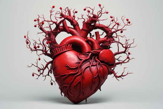 a red heart with branches and branches