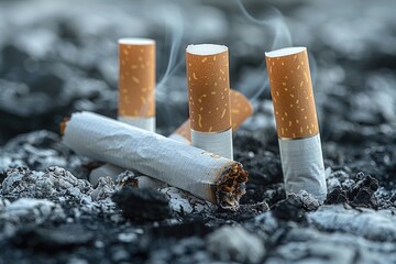 The toxic trash of cigarette butts professional photography - obrazy, fototapety, plakaty