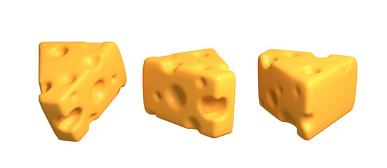Cheese pieces cartoon 3d icon. isolated cheese set 3d illustration