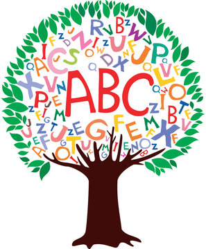 Abstract tree with colorful letters isolated on White background. Vector illustration