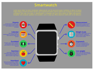 Smart watch Blue generic, illustration vector, fitness tracker concept in flat style, on white background 