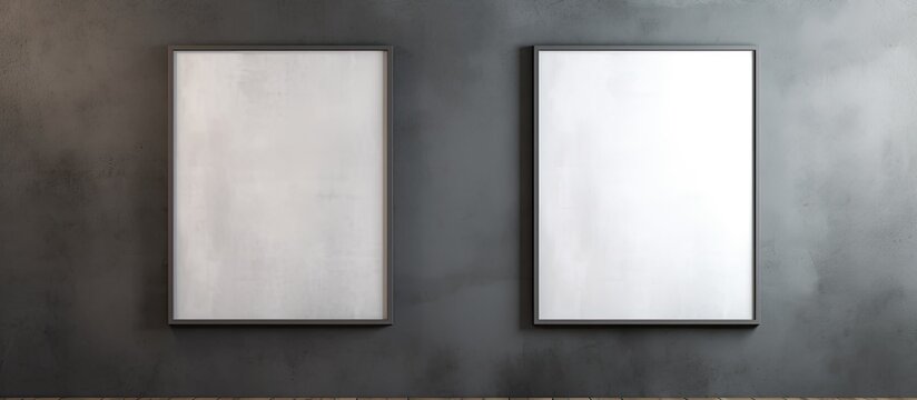In a room, there are two frames without pictures or artwork, both hung up on the wall