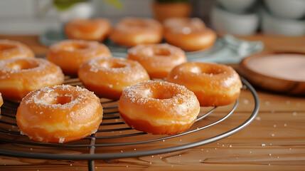 Food freshly baked doughnuts on the table