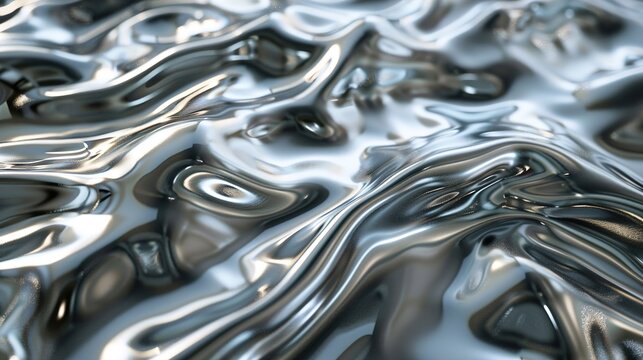 Closeup Shiny Liquid Metal in Silver Gradient
