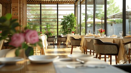 Fototapeta premium a cosy, modern and stylishly furnished luxury restaurant