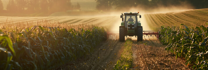 A farmer harvests green maize from a large field with a tractor