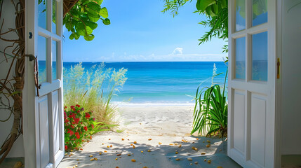Open the door and a lovely beach beckons Bright color