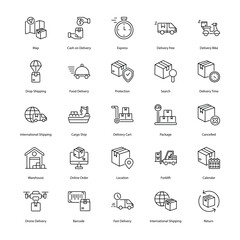 set of Delivery icon such as Delivery, Shipping, Logistics, Transport, Parcel, Package, vector illustration