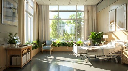 hospital ward with natural light and tranquility - obrazy, fototapety, plakaty