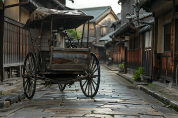 Fototapeta na wymiar Exquisite Capture of a Traditional Jinrikisha on a Classic Japanese Street