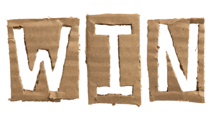 A word "WIN" crafted from a cardboard