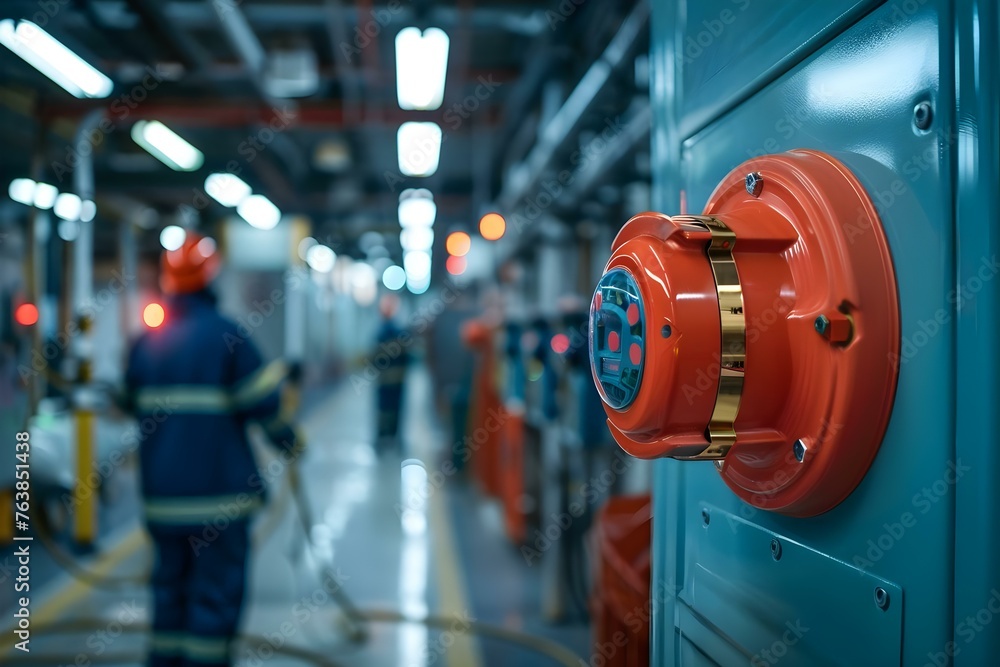 Aufkleber ensuring factory security through fire alarm system monitoring and emergency protocols. concept fact