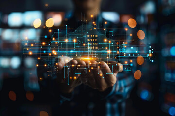 stock market graphic, business intelligence integration, cloud service, and analytics network.