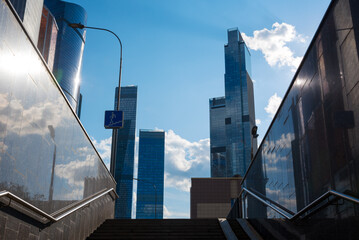 City skyscrapers view from underpass