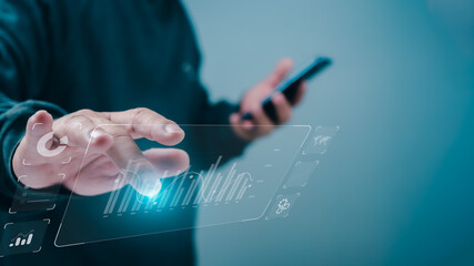 Businessman or trader is showing a growing virtual hologram stock, invest in trading, Stock market,...