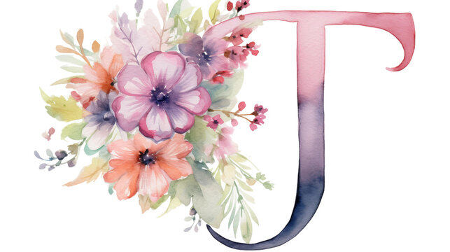 Watercolor Letter J Sticker on isolated Transparent background. PNG Format