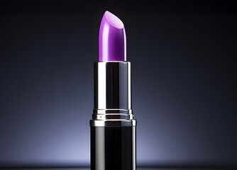 Beautiful color lipsticks. Purple lipstick on dark purple background. Makeup realistic cosmetics for women. Realistic clipart template pattern.	