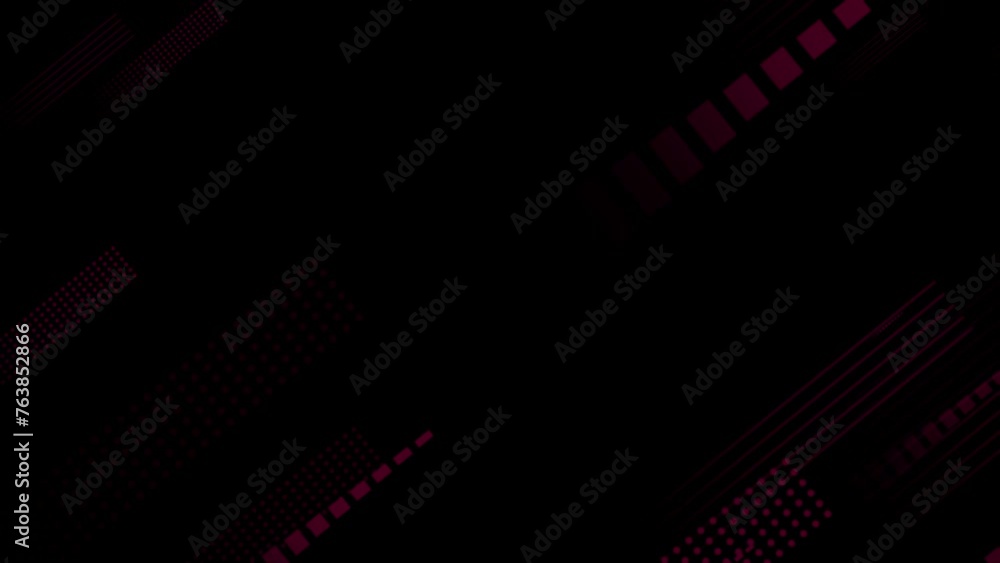 Poster magenta red color digital abstract shapes floating diagonally on black background