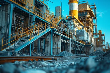 Fototapeta premium Industrial scene with large processing structures and conveyors
