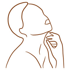 Black woman in a modern abstract minimalist one line style. Continuous black line simple drawing. Shorted hair woman. Isolated on white.