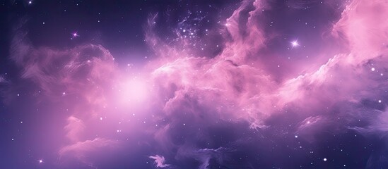 A sky filled with a purple galaxy of gas and stars resembling cumulus clouds, with hues of violet, magenta, and electric blue, creating an astronomical spectacle - obrazy, fototapety, plakaty
