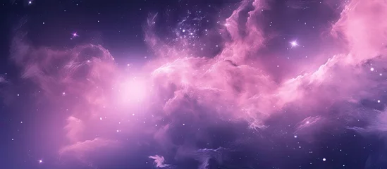 Foto op Canvas A sky filled with a purple galaxy of gas and stars resembling cumulus clouds, with hues of violet, magenta, and electric blue, creating an astronomical spectacle © 2rogan