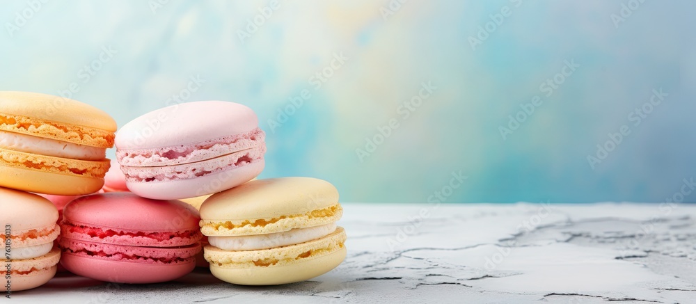 Poster Macarons in a stack on a table