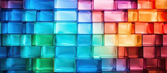 Close up of vibrant glass blocks in a wall
