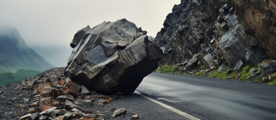 A large rock by the roadside - obrazy, fototapety, plakaty