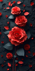 Elegant Red Roses on Dark Textured Background: A Symbol of Love and Passion