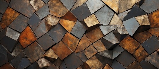 Metal tiles wall in close-up with brown and black colors