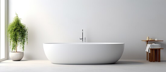 There is a white bathtub situated in a bathroom adjacent to a window