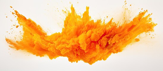 A burst of orange powder on a blank canvas creates a striking contrast, reminiscent of a vibrant...
